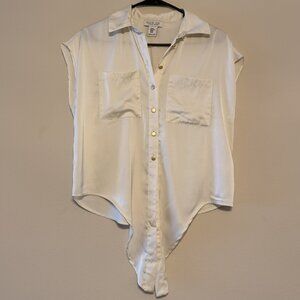 RACHEL ZOE SATIN BUTTON DOWN FRONT TIE BLOUSE Size XS